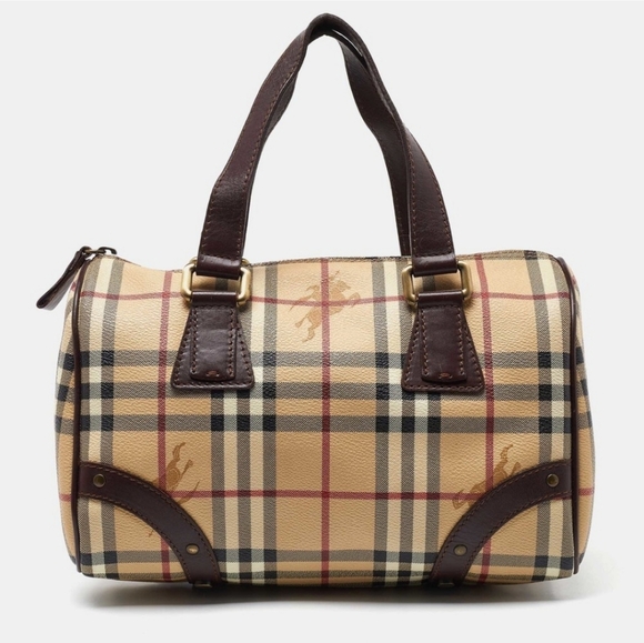 BURBERRY Brown/Beige Haymarket Coated Canvas and Leather Chester Bowler Bag - Picture 1 of 5